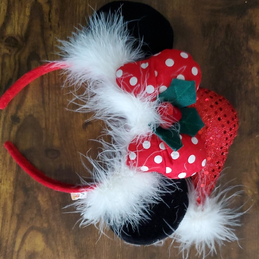 Disney Minnie Santa Hat Red and Black Polka Dot Minnie Mouse Ears.